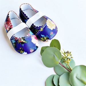 Navy Floral Baby Shoes - Golden Dot Lane