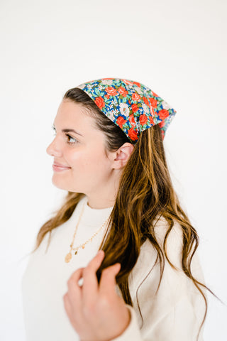 Red Floral Handkerchief Headscarf