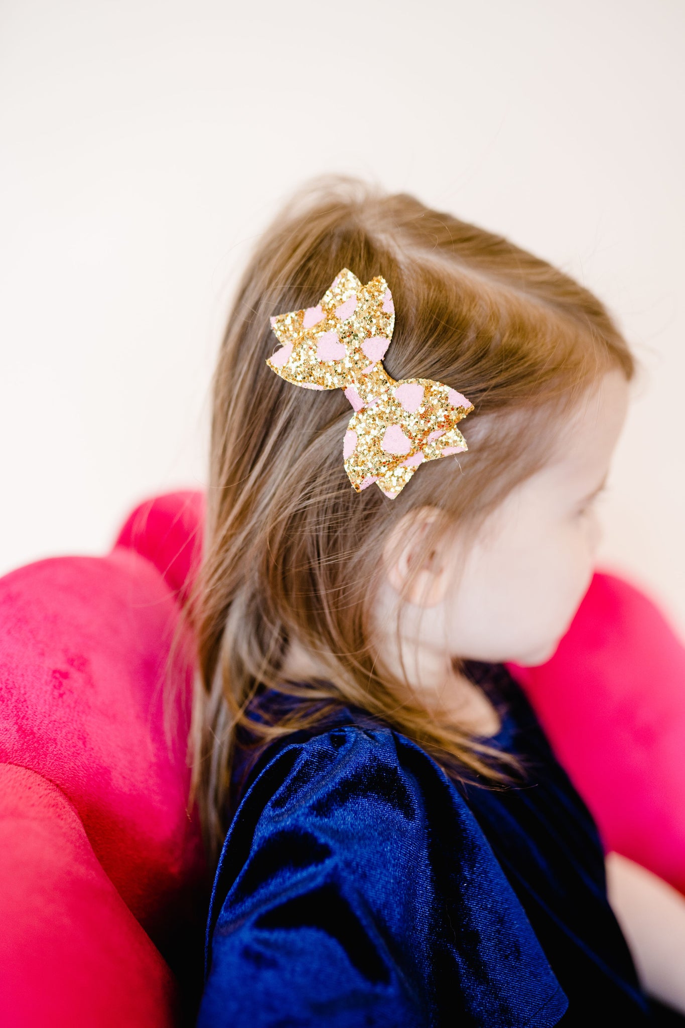 3” Rose Gold Heart Glitter Hair Bow
