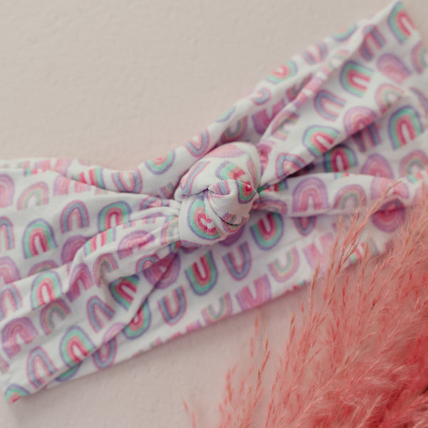 Knotted Pastel Rainbows Nylon Headband