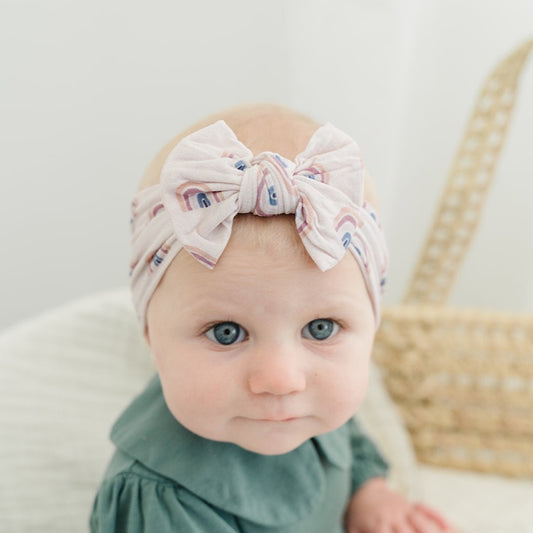 Boho Neutral Rainbow Bow Nylon Headband