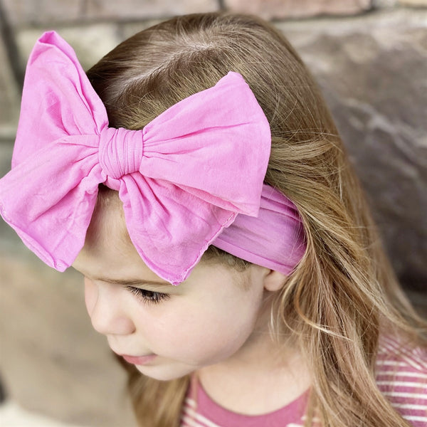 Pink Big bow Nylon Headbands - Golden Dot Lane