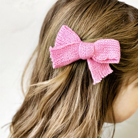 Pink Sweater Knit Bows - Golden Dot Lane