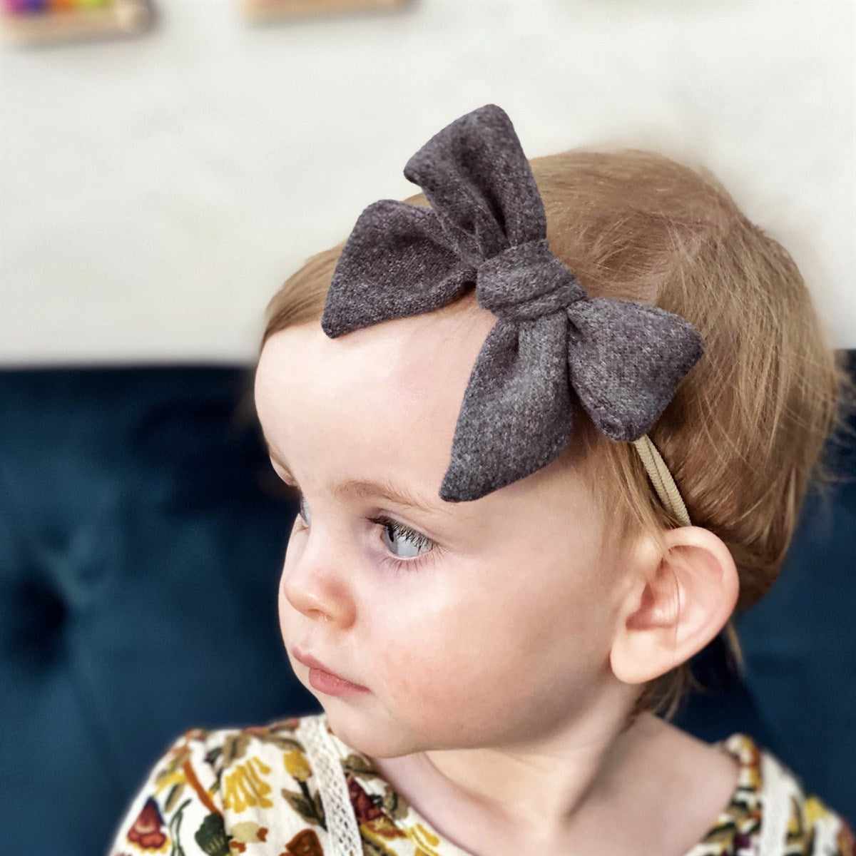 Baby Wearing Gray Softest Sailor Bows - Golden Dot Lane