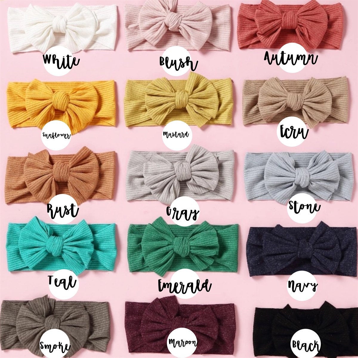 Color Options for Ribbed Bow Headbands - Golden Dot Lane