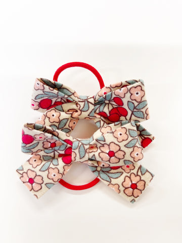 Set of 2 Red Floral Bow Hair Ties